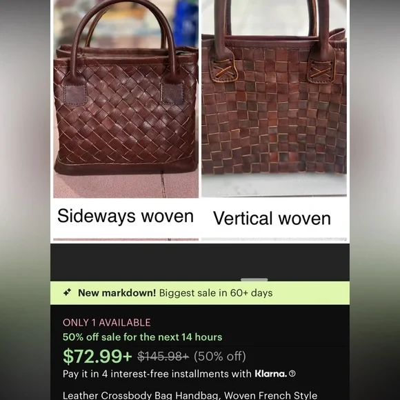 Woven Leather Tote Bag - Brown - Picture 10 of 10